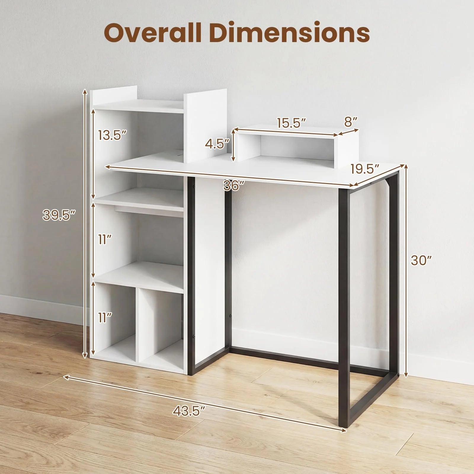 Tangkula 43.5" Study Desk with Ergonomic Monitor Stand & Storage Shelves - Product image 3