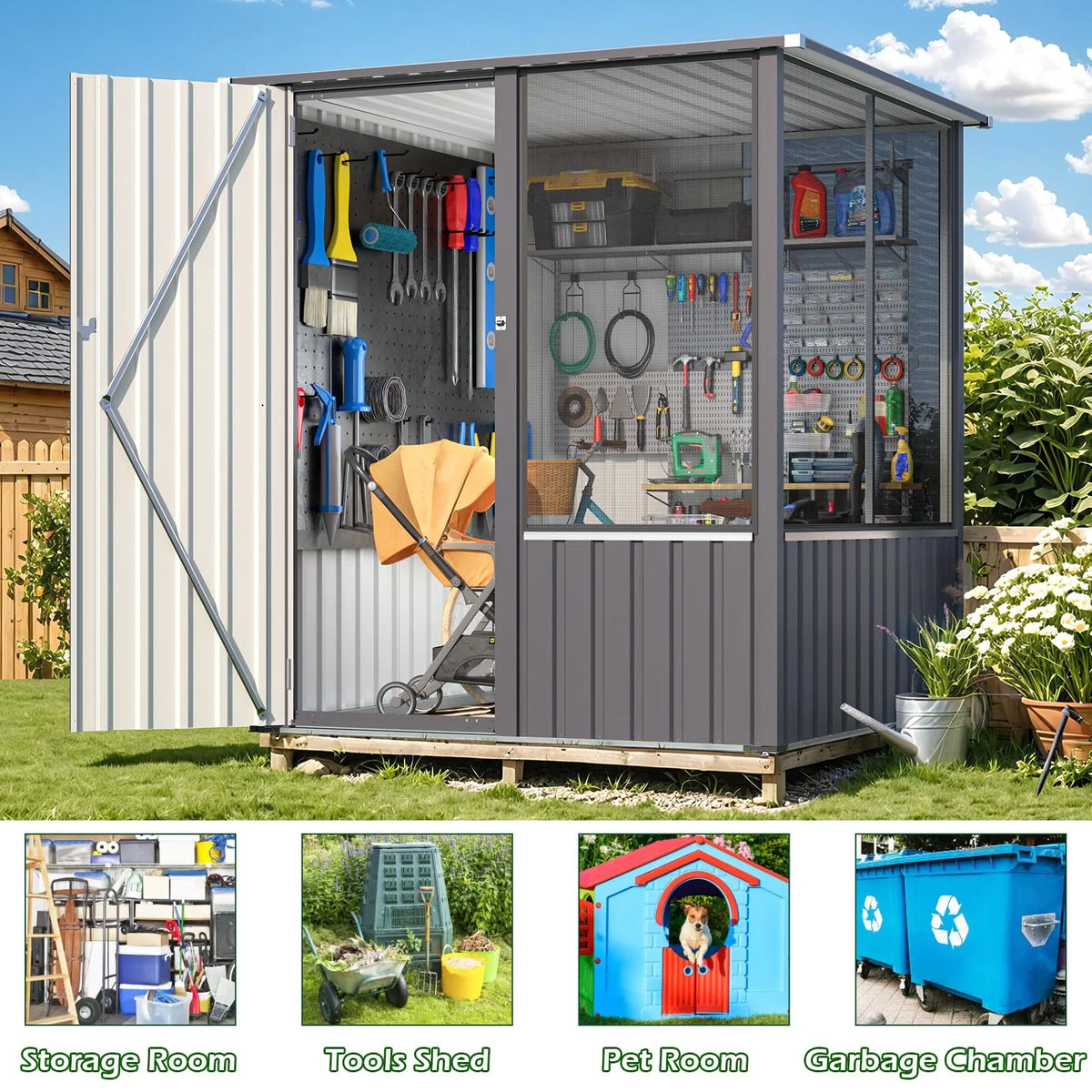 AECOJOY 5x5 FT Storage Shed, Metal Sheds & Outdoor Storage with Lockable Doors and Ventilated Mesh - Product image 7