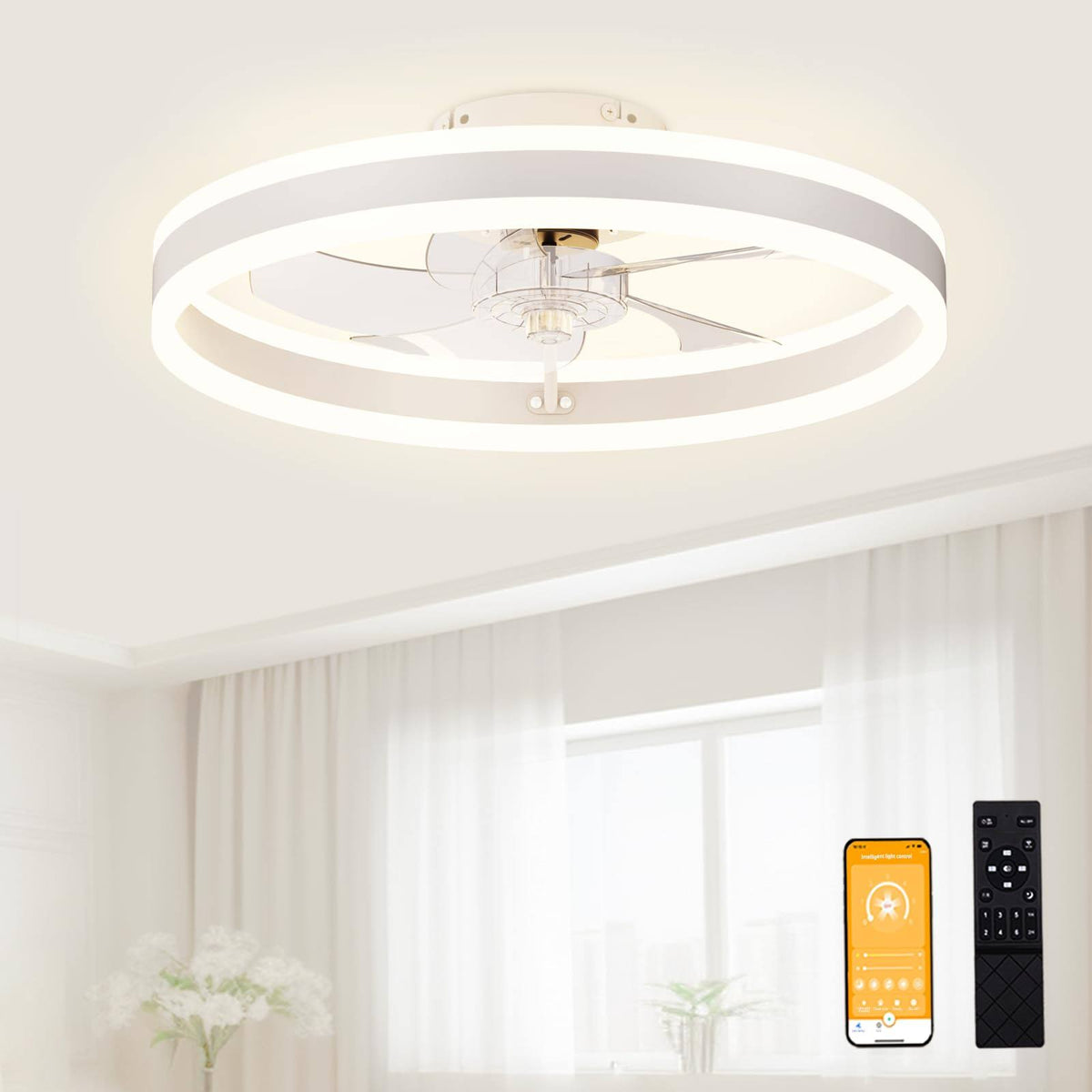 VOLISUN Low Profile Ceiling Fans with Light and Remote, 19.7in Modern Fandelier Ceiling Fan Light - Product image 1