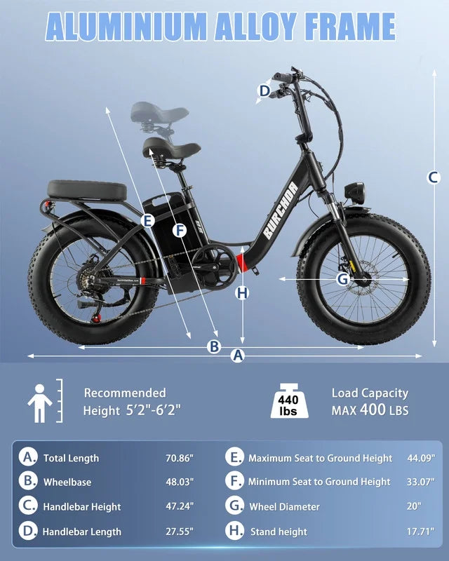 Electric Bike for Adults 20'', 800W UL2849 48V 32AH 110miles Long Range Ebike up to 30mph Full Suspension - Product image 14