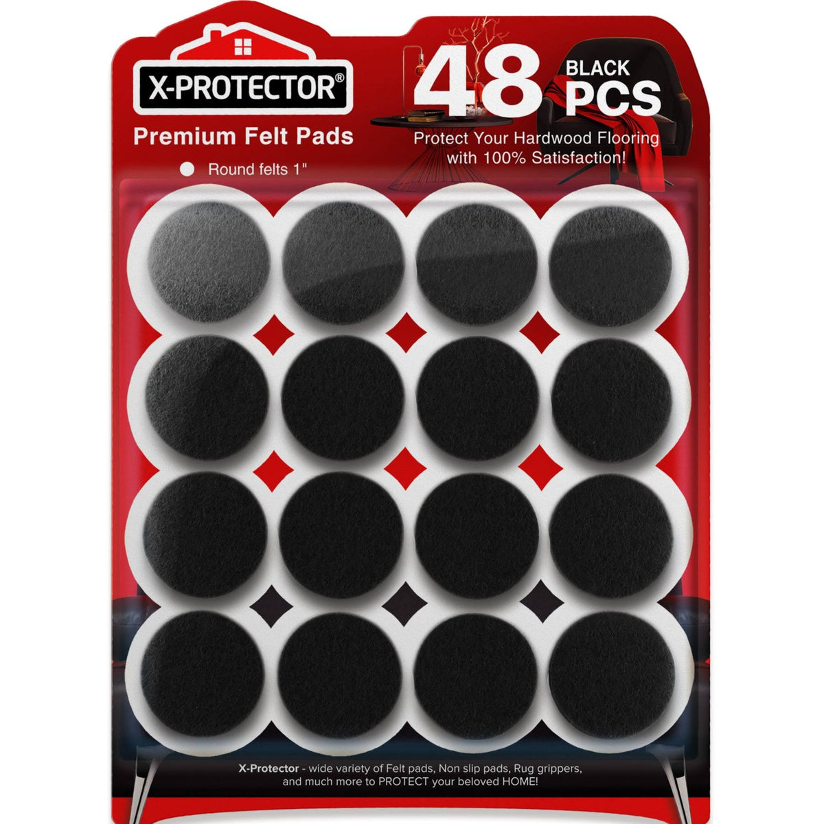 Chair Pads Floor Protectors X-Protector - 48 Pcs 25mm - Felt Furniture Pads - Premium Chair Feet Protectors - Product image 1