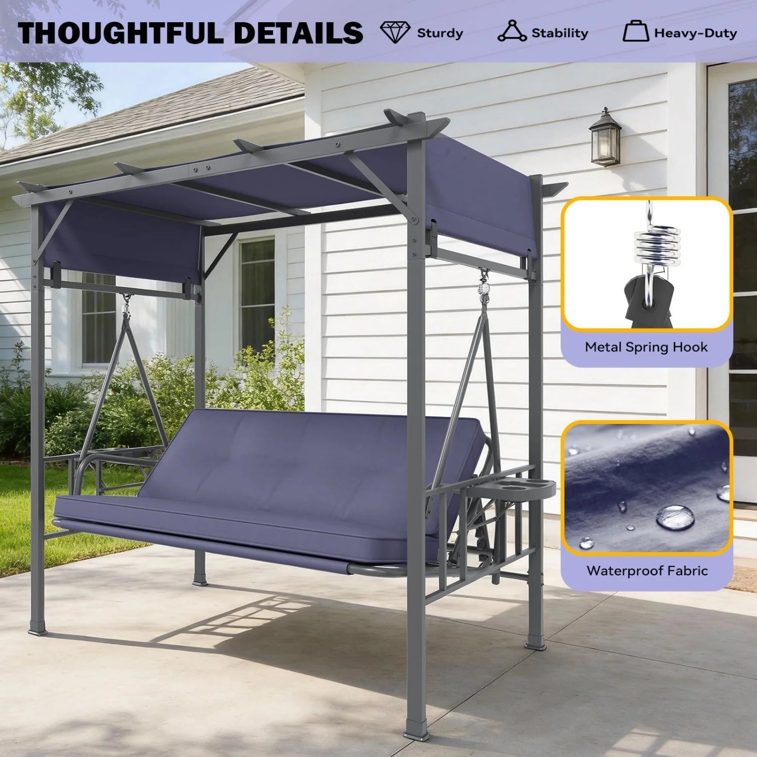 AECOJOY 2-in-1 Convertible Porch Swing Bed 3 Seat, Outdoor Patio Metal Pergola Swing - Product image 17