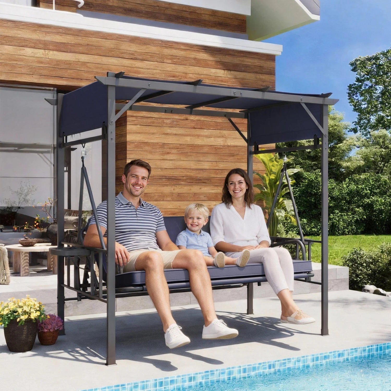 AECOJOY 2-in-1 Convertible Porch Swing Bed 3 Seat, Outdoor Patio Metal Pergola Swing - Product image 13