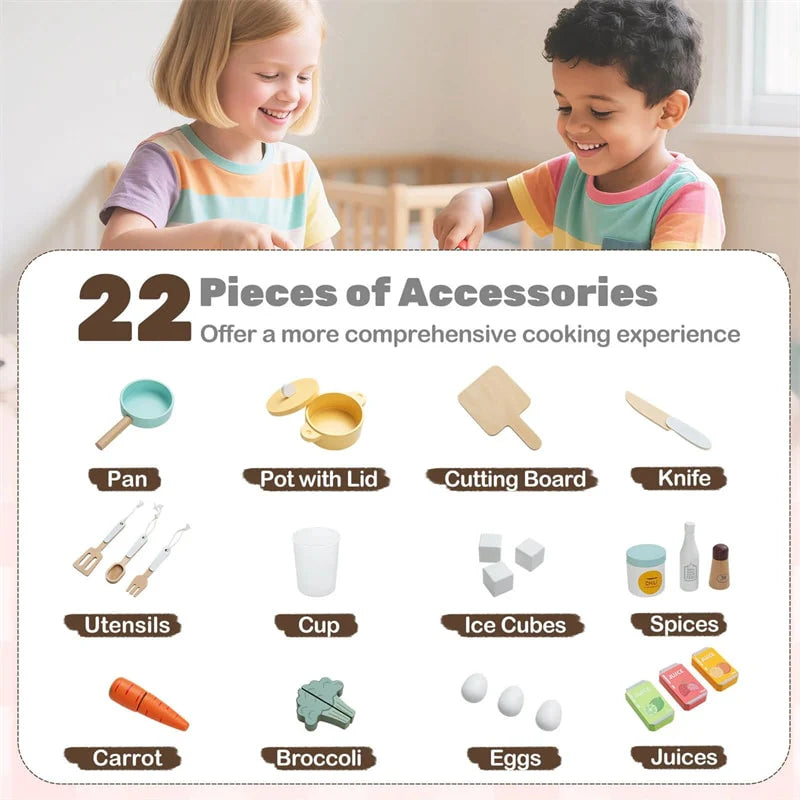 Corner Kids Kitchen Playset with Trash Can, Real Lights & Sounds, 2-Door Fridge, 22 Accessories - Product image 29