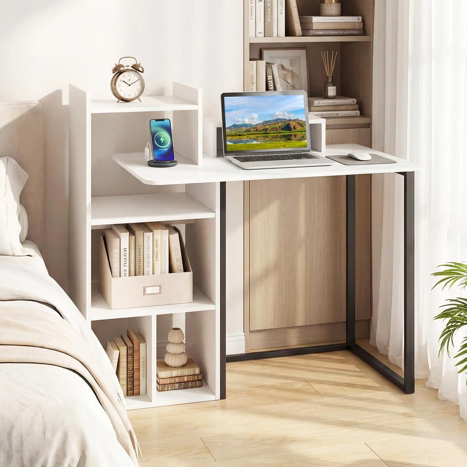Tangkula 43.5" Study Desk with Ergonomic Monitor Stand & Storage Shelves - Product image 4