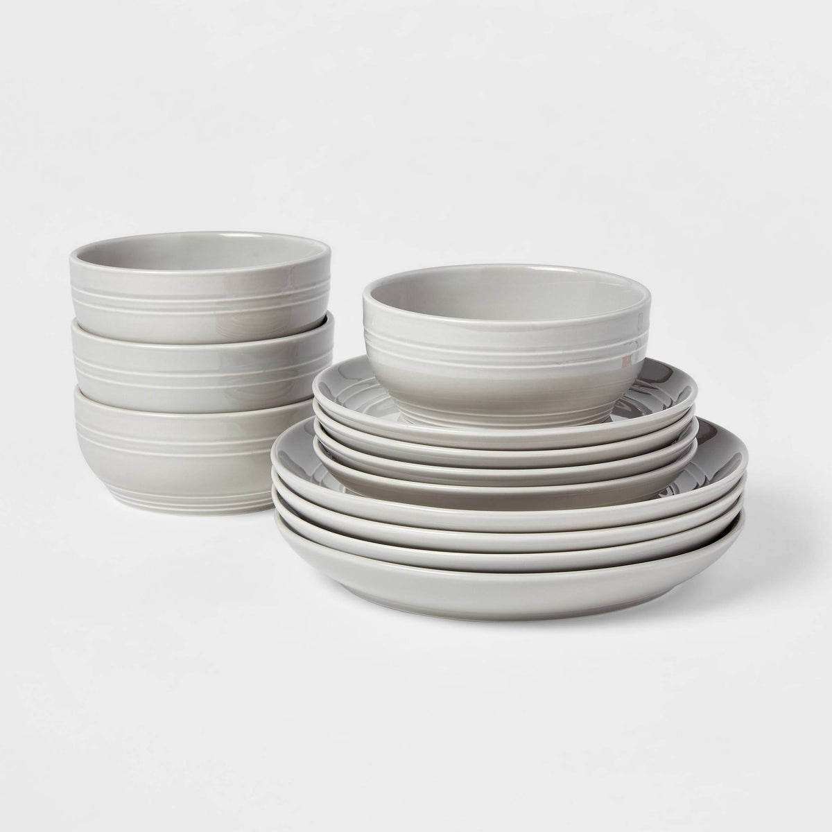 12pc Stoneware Westfield Dinnerware Set Gray - Threshold - Product image 1