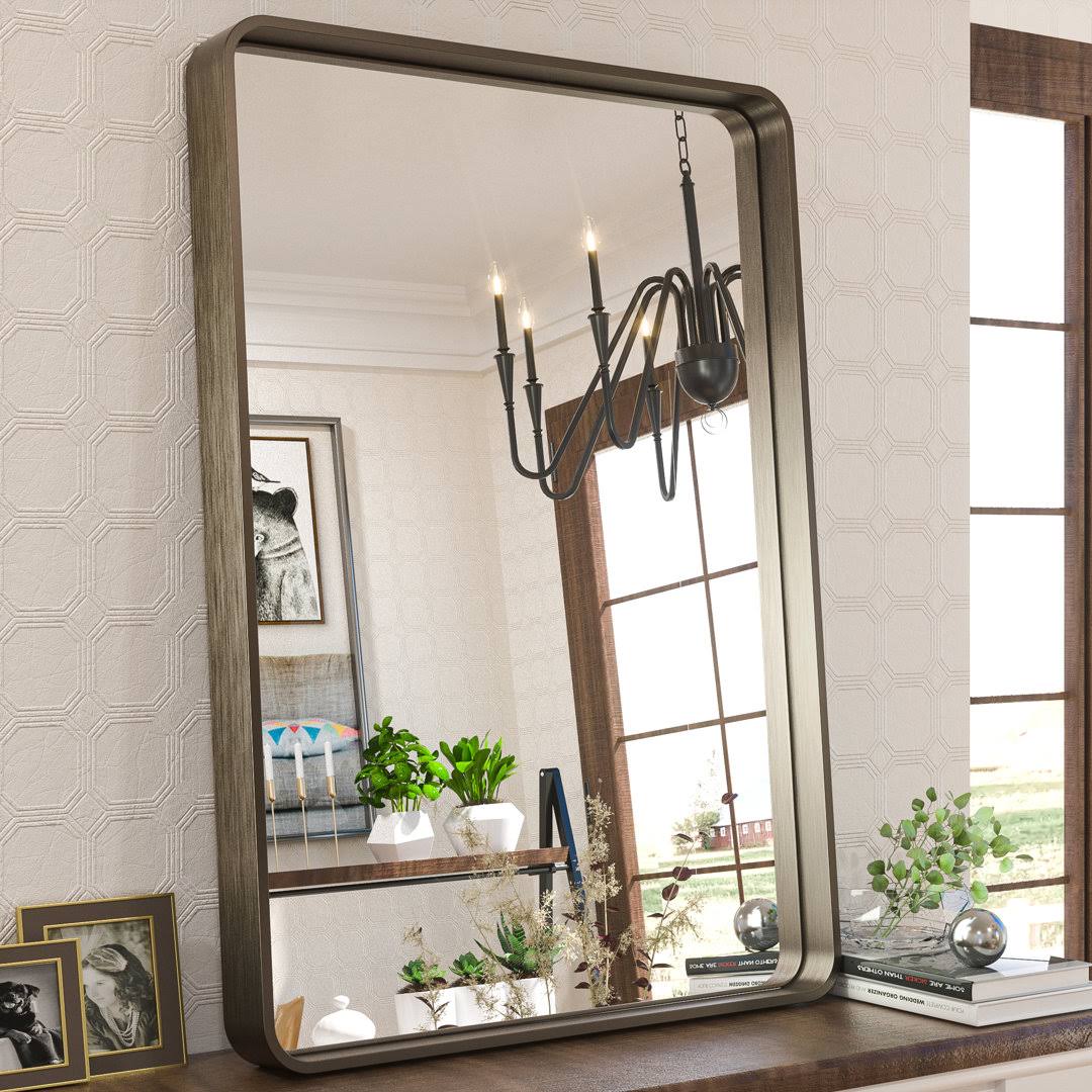 Tyro Bathroom Decorative Home Decor Corner Hangs Accent Mirror Latitude Run Finish: Bronze, Size: 30" x 36" - Product image 1