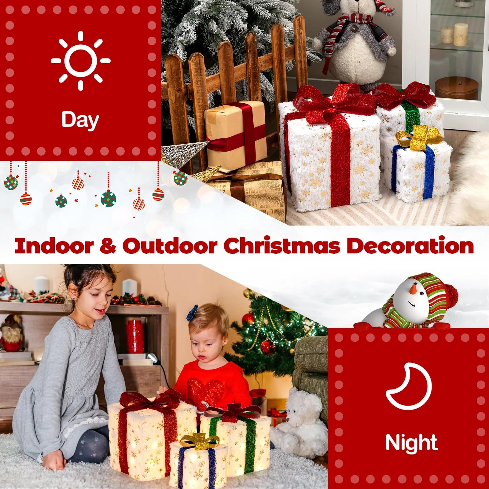 Tangkula Set of 3 Christmas Lighted Gift Boxes, Pre-lit Christmas Decoration with 48 Bright Warm Lights - Product image 5