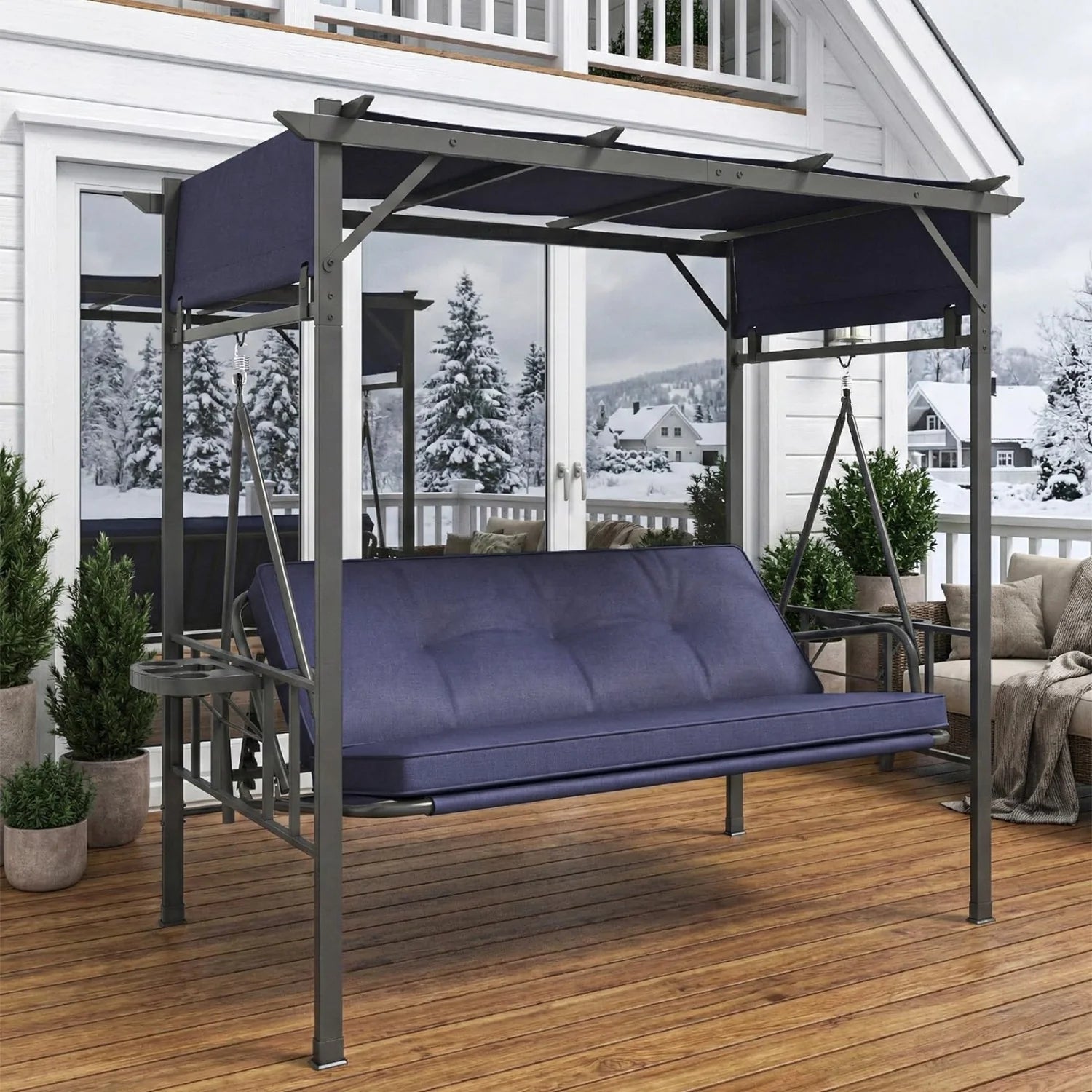 AECOJOY 2-in-1 Convertible Porch Swing Bed 3 Seat, Outdoor Patio Metal Pergola Swing - Product image 21