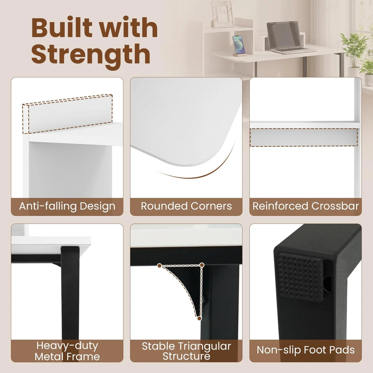 Tangkula 43.5" Study Desk with Ergonomic Monitor Stand & Storage Shelves - Product image 5